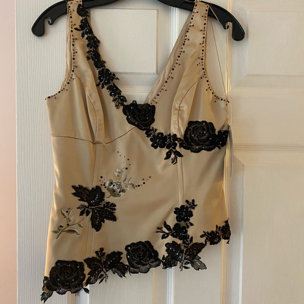Beautiful soft gold bodice with beads and adornments. Will throw in shawl!